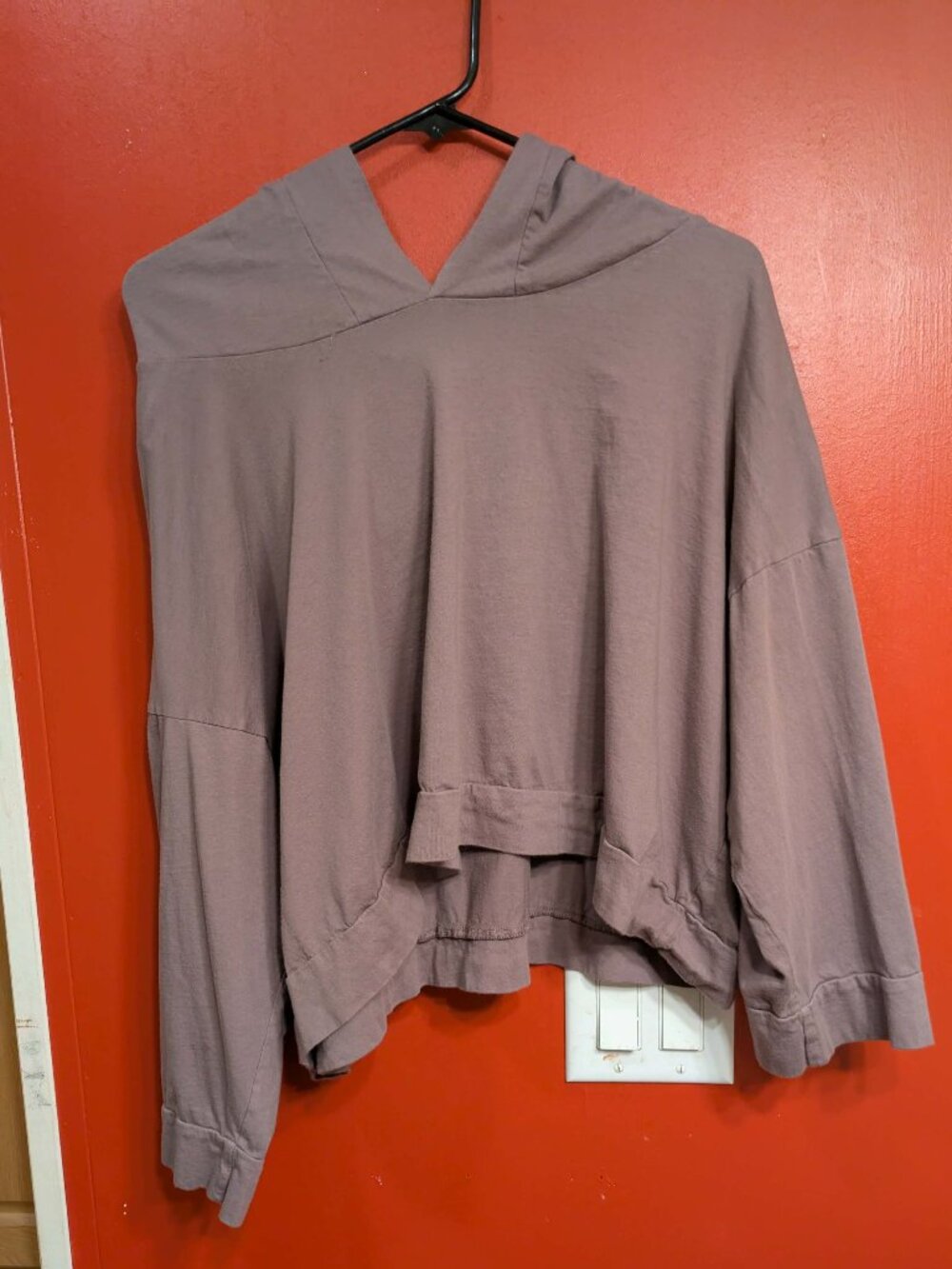Bryn Walker Cropped Hoodie Mauve Taupe Oversized Lagenlook Pullover Size Small
